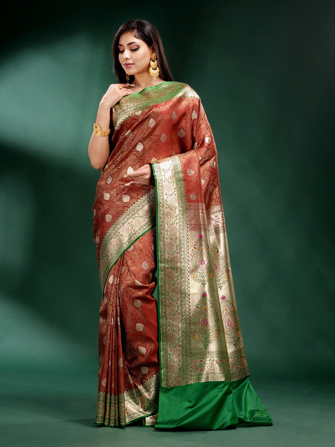 Allover Zari Weaving Red Katan Silk Handwoven Saree