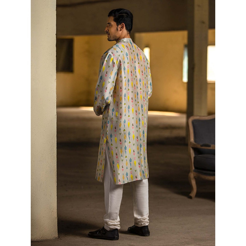 PS Men by Payal Singhal Blue Kurta with Off White Churidar - Set of 2