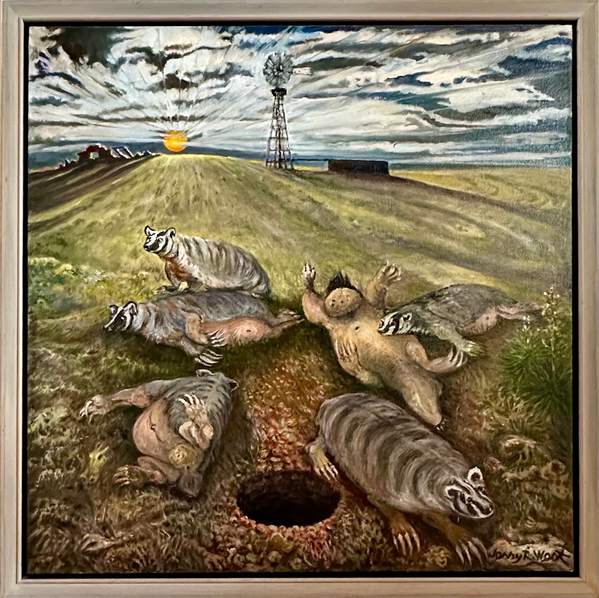 Jerry West, A Huddle of Badgers , 2007,  oil on canvas, 33 x 32 in.