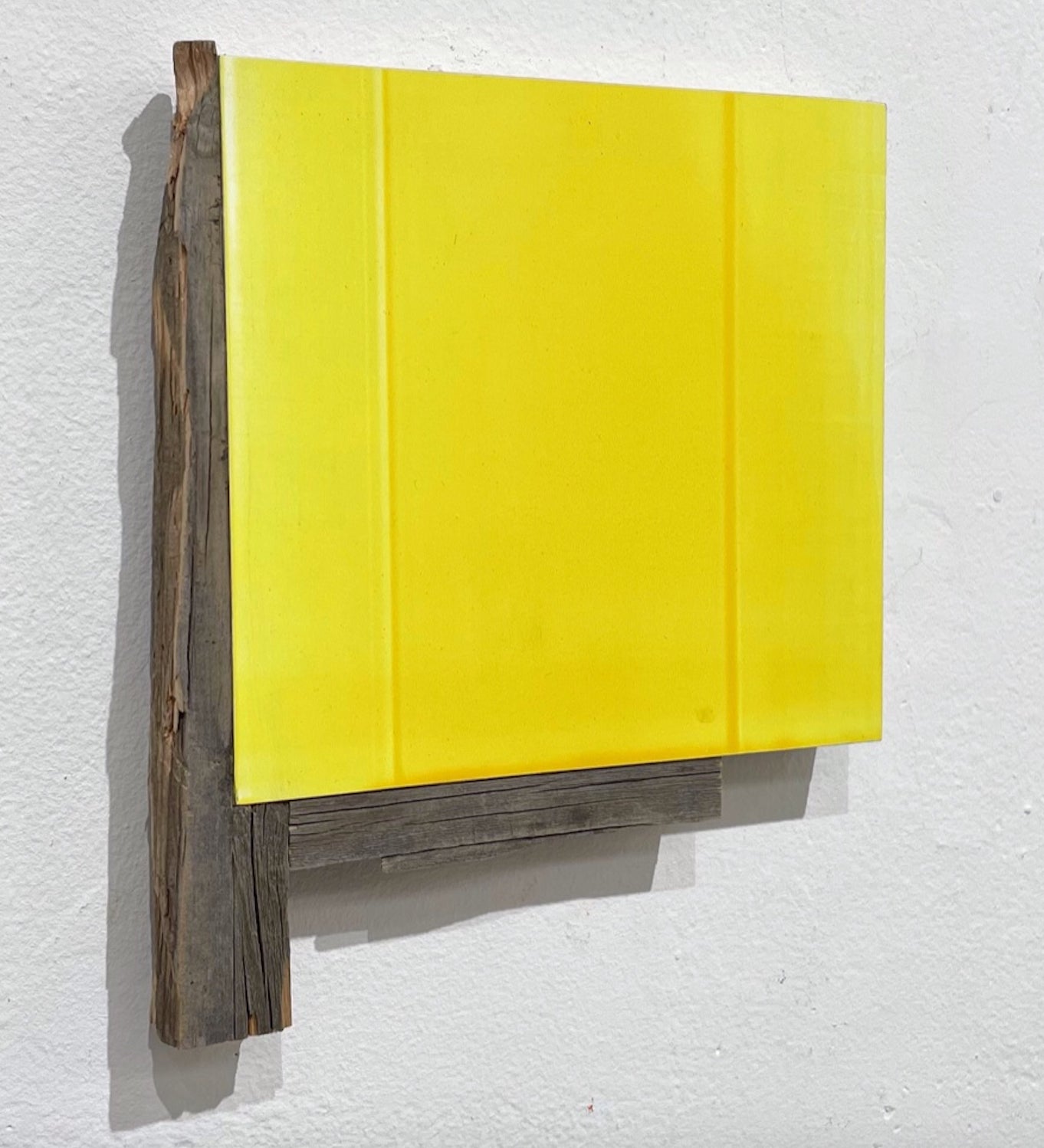 Ben Dallas, Yellow With Old Stuff,  2023, 8.5x7 in., acrylic paint, plywood, board, found wood 