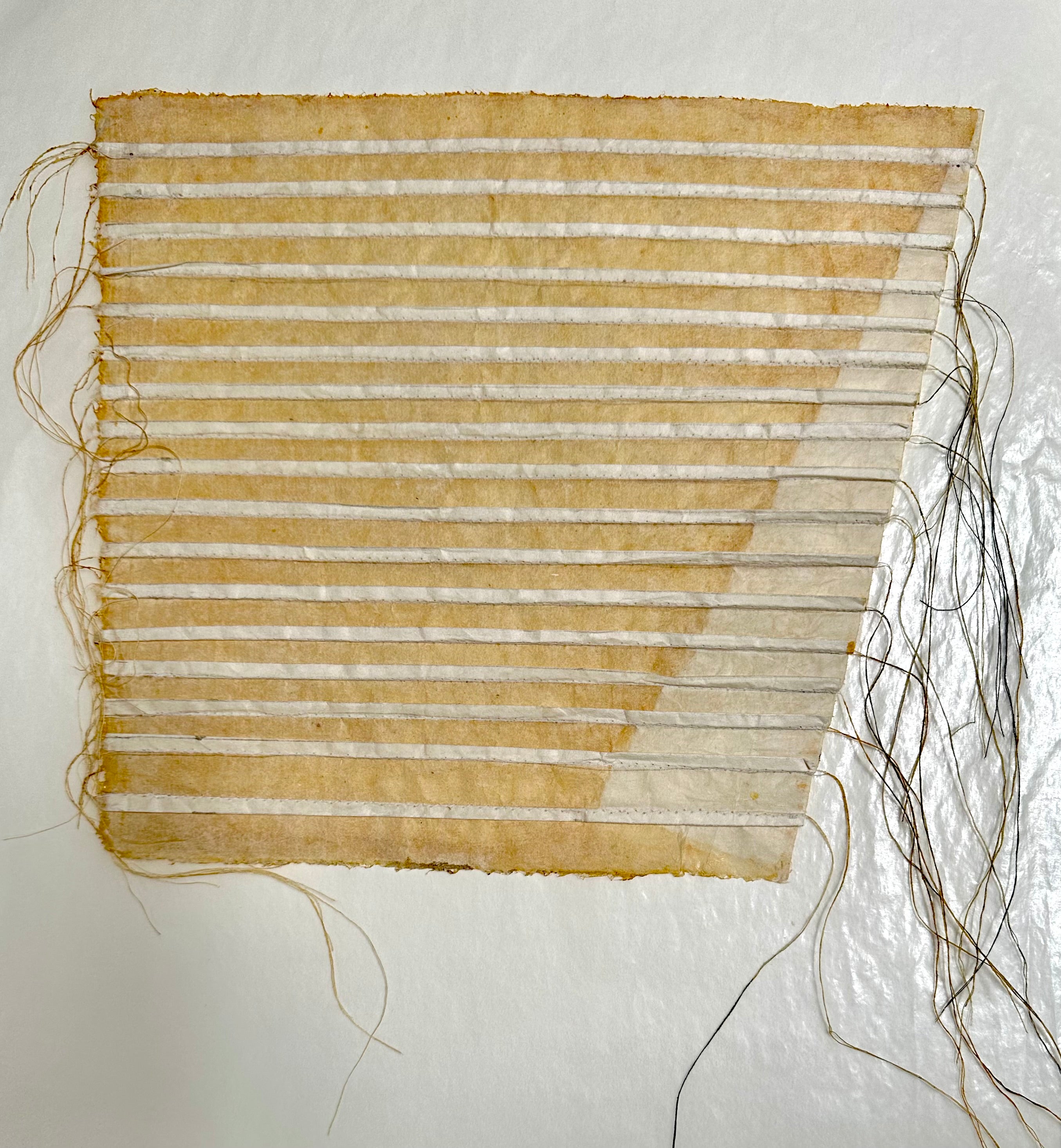 Signe Stuart, Lean 2, 2004, Acrylic and thread on sewn tracing paper, 11.5 x 12 in.