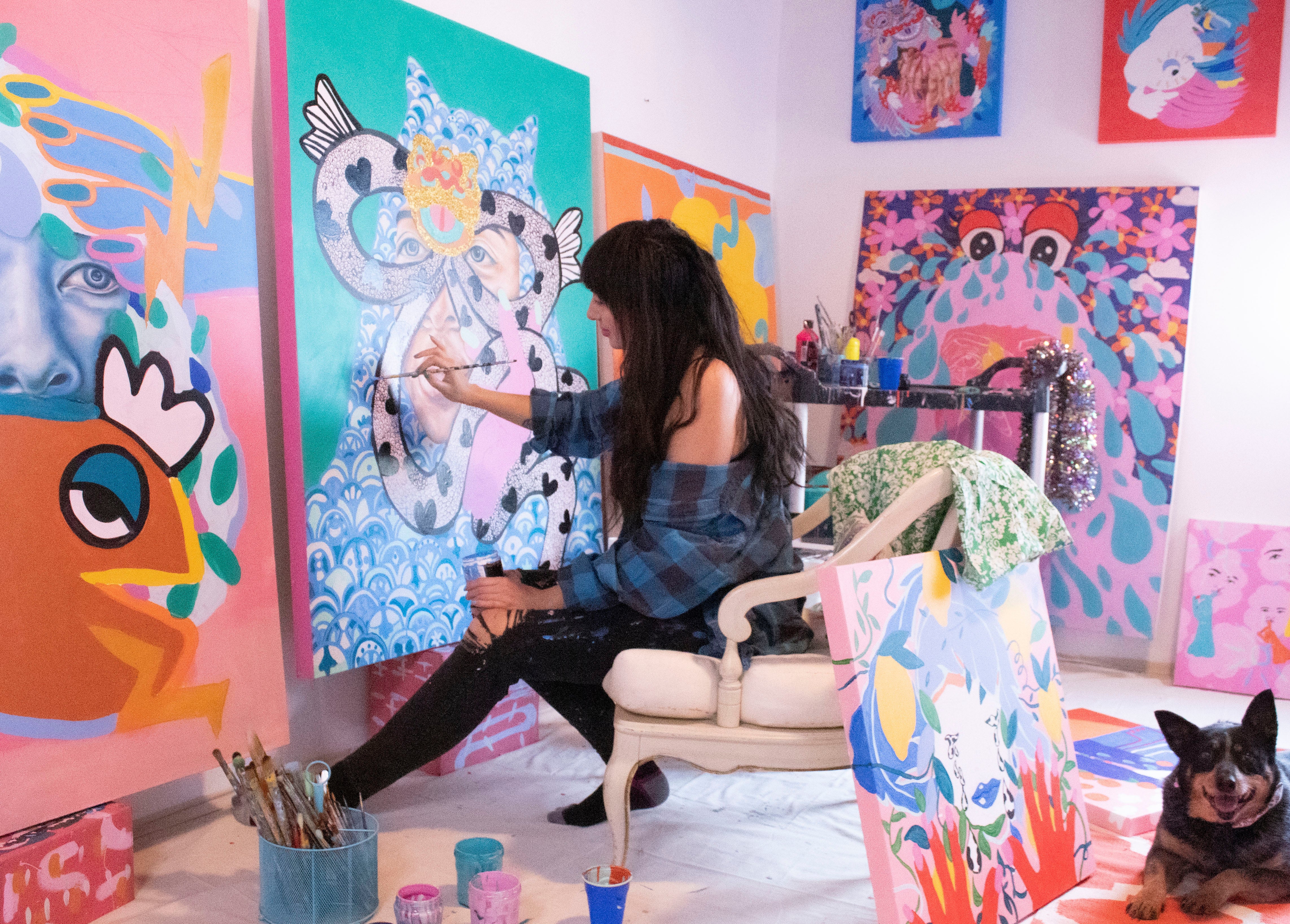 Artist Caroline Liu in her studio