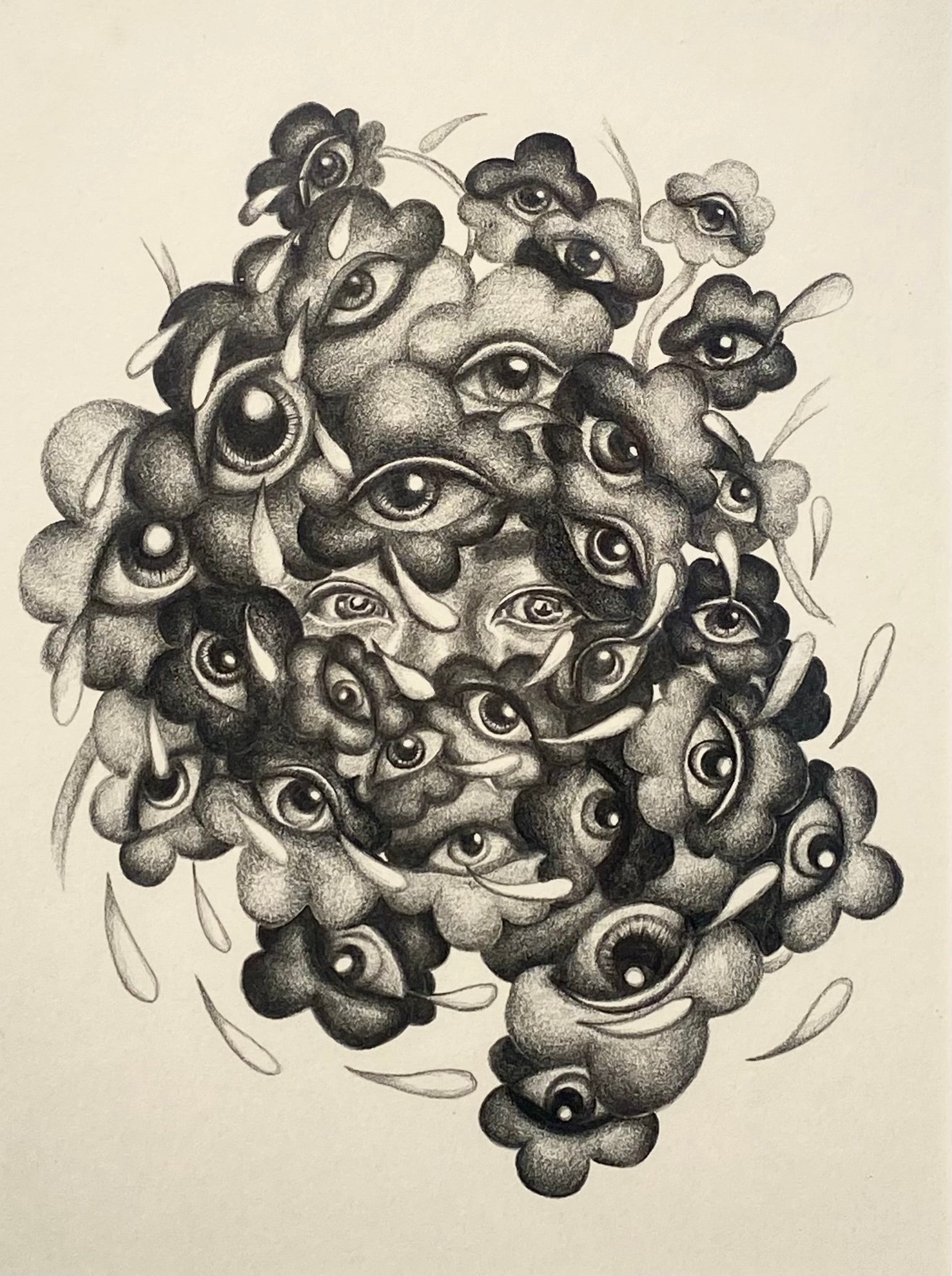 Caroline Liu, Soot Sprites (drawing), 2023, graphite on paper, 12 x 9 in.