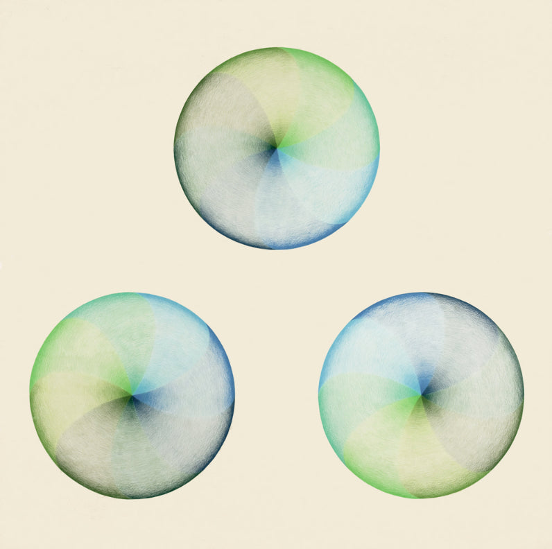Judy Chicago, Dome Drawing Blue/Green, 1968-69, 54.75 x 54.75″framed, prismacolor on paper