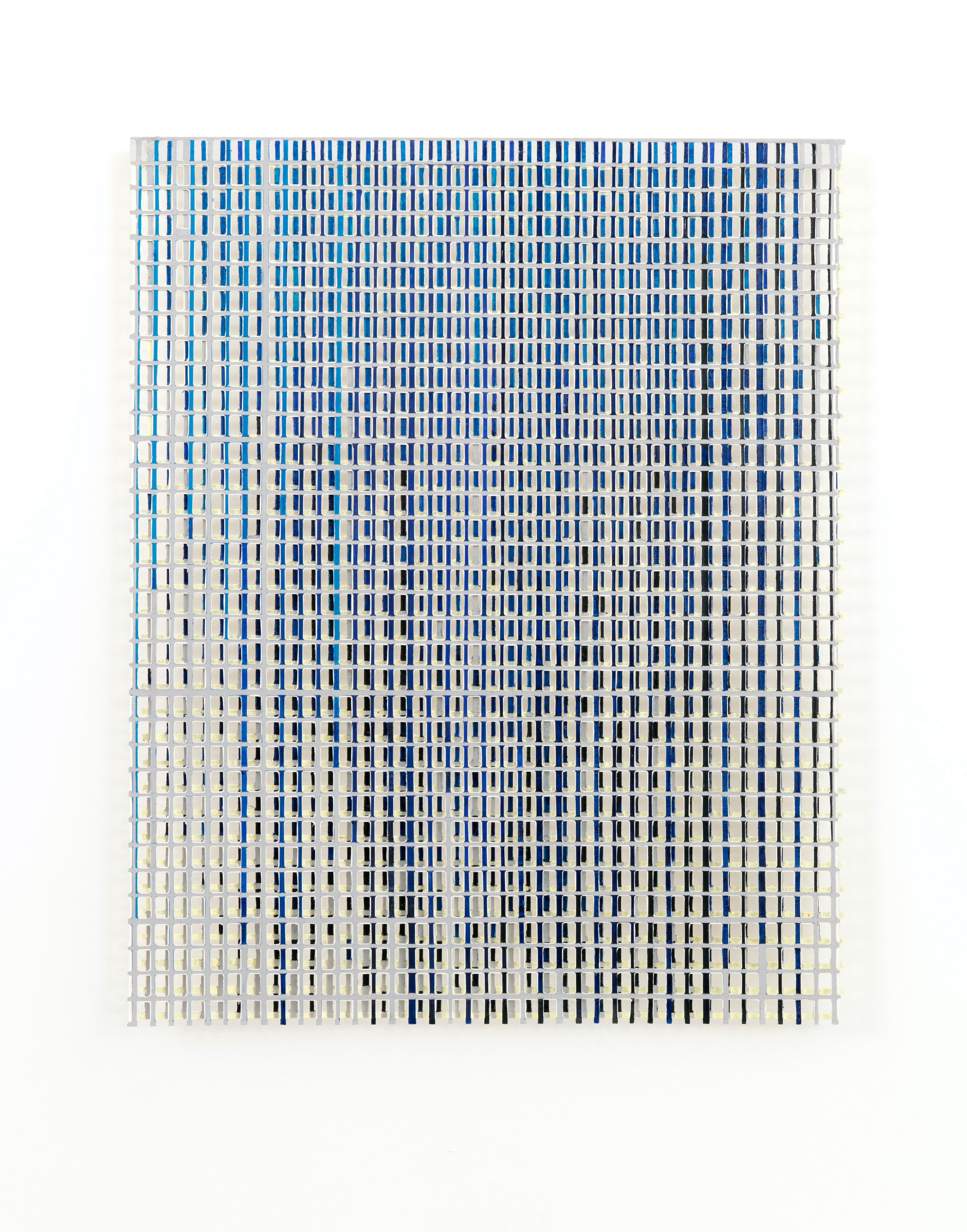Jane Lackey, Doubling blue/lime, 2022, 20 x 16 inches, paint, hand cut, layered kozo paper