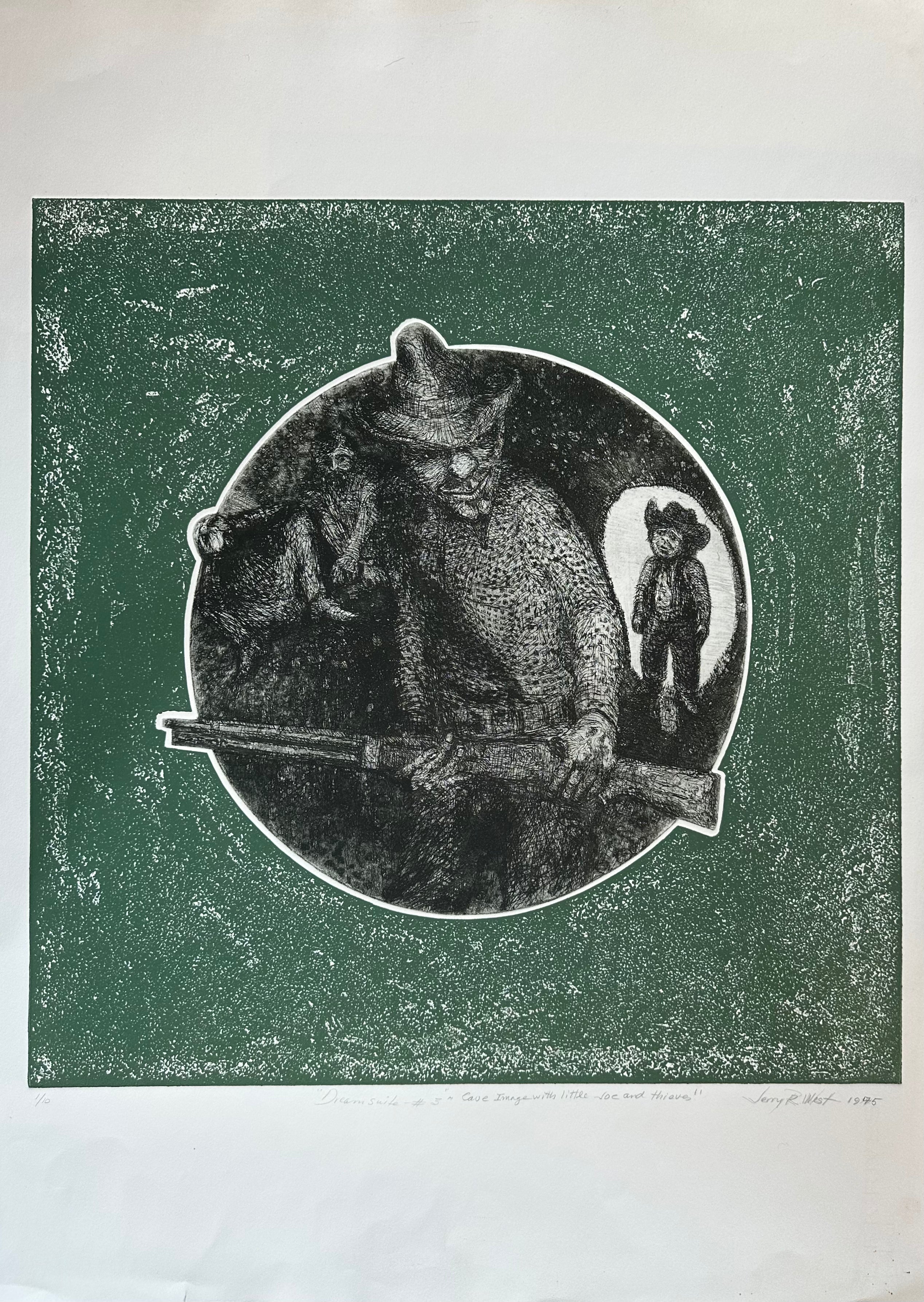 Little Joe 1975 copper plate etching  13 in. diameter