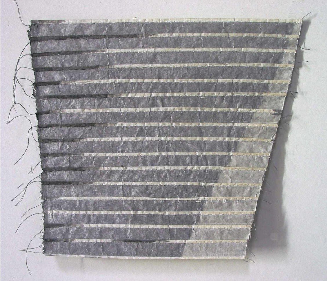 Signe Stuart, Lean 1 2004 Acrylic and thread on sewn tracing paper 11.5 x 12 in.