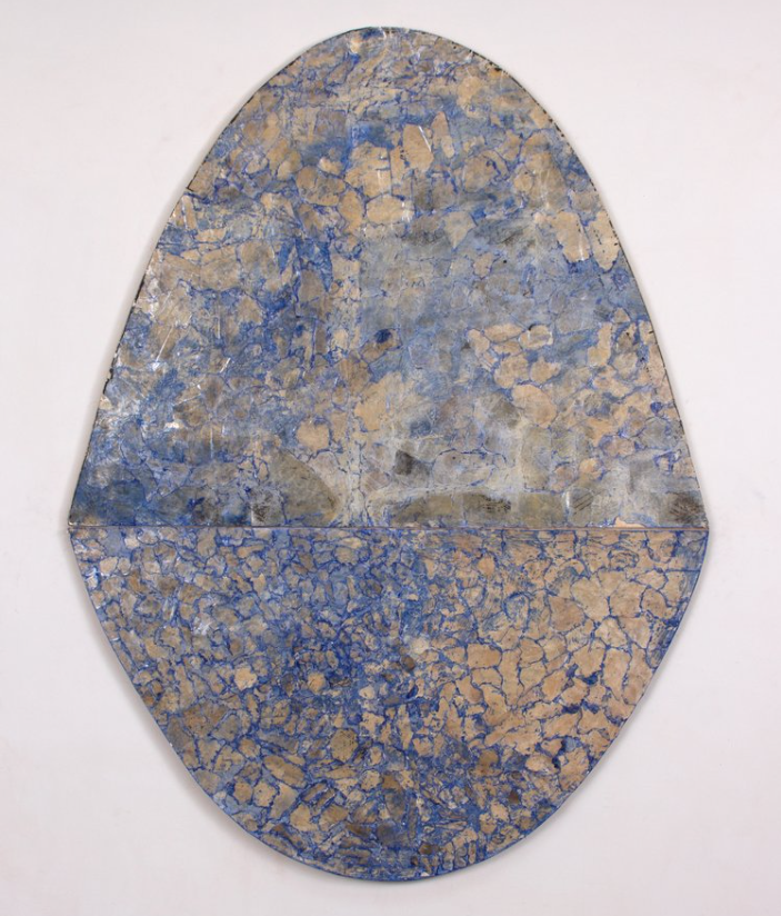 Grounded / Groundless, mica and ultramarine blue pigment on Kozo, mounted on pine, 64 x 48 in.