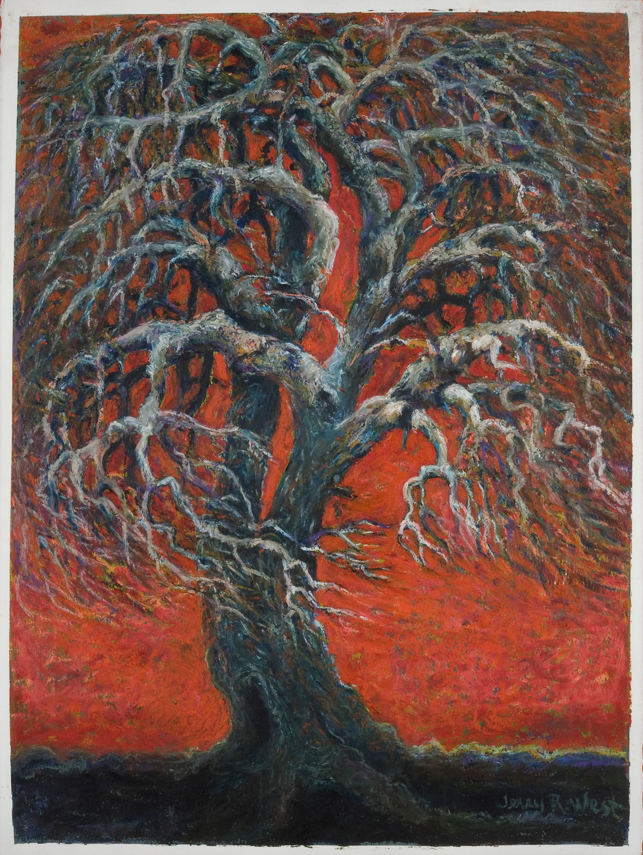Tree in Red , 2006,  acrylic on paper,  30 x 24 in. (framed)