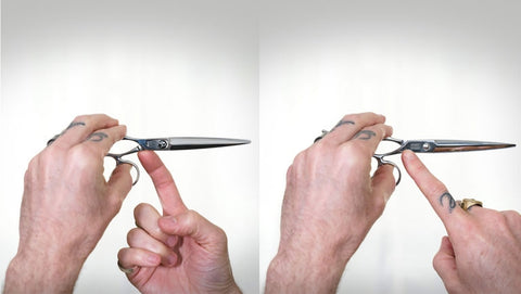 Left handed scissors and cutting left-handed 