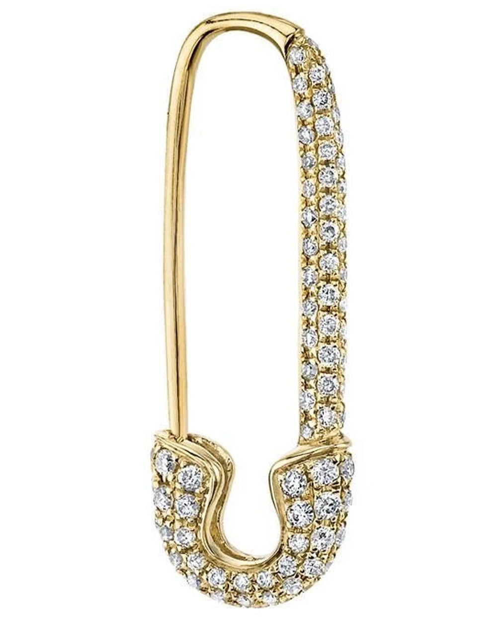 Yellow Gold Pave Diamond Safety Pin Left Earring