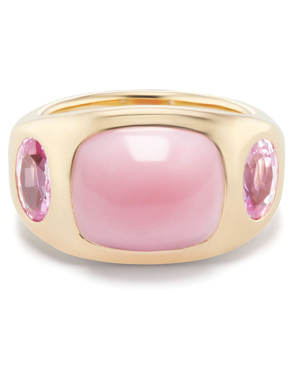 Pink Opal Cabochon With Oval Pink Sapphire Gypsy Ring