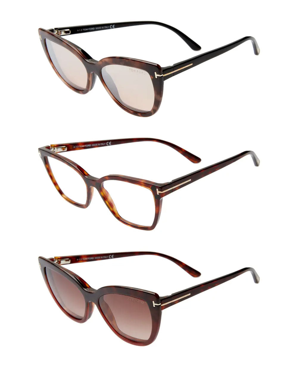 Tom Ford Cat Eyeglasses & Interchangeable Sunglasses Clips Set in Red  Havana – Stanley Korshak