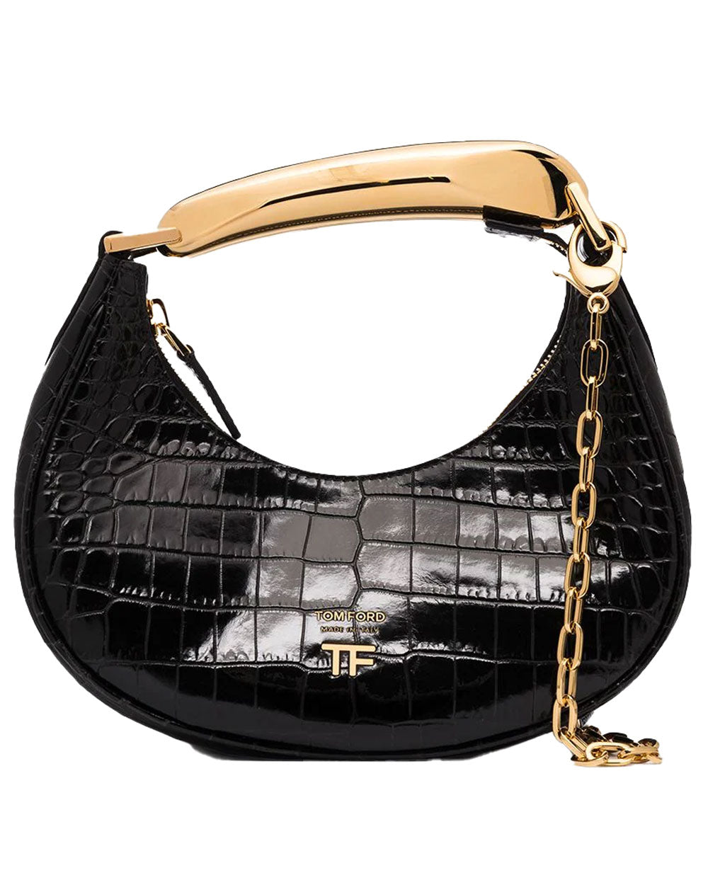 Crocodile Embossed Shoulder Bag in Black – Stanley Korshak