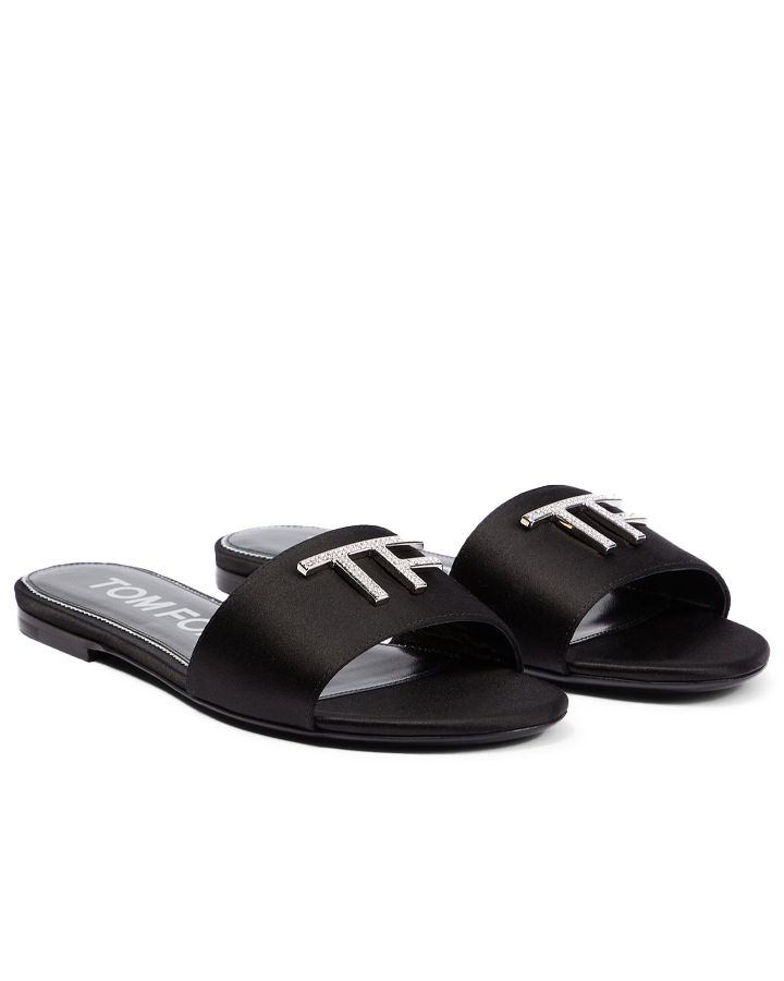 Tom Ford Logo Satin Slides in Black – Stanley Korshak