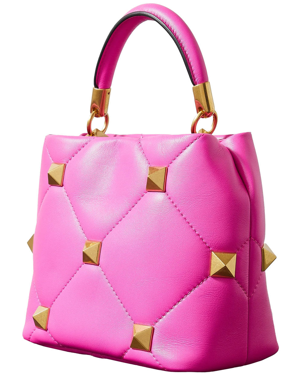 Roman Stud Quilted Top Handle Bag in Pink PP