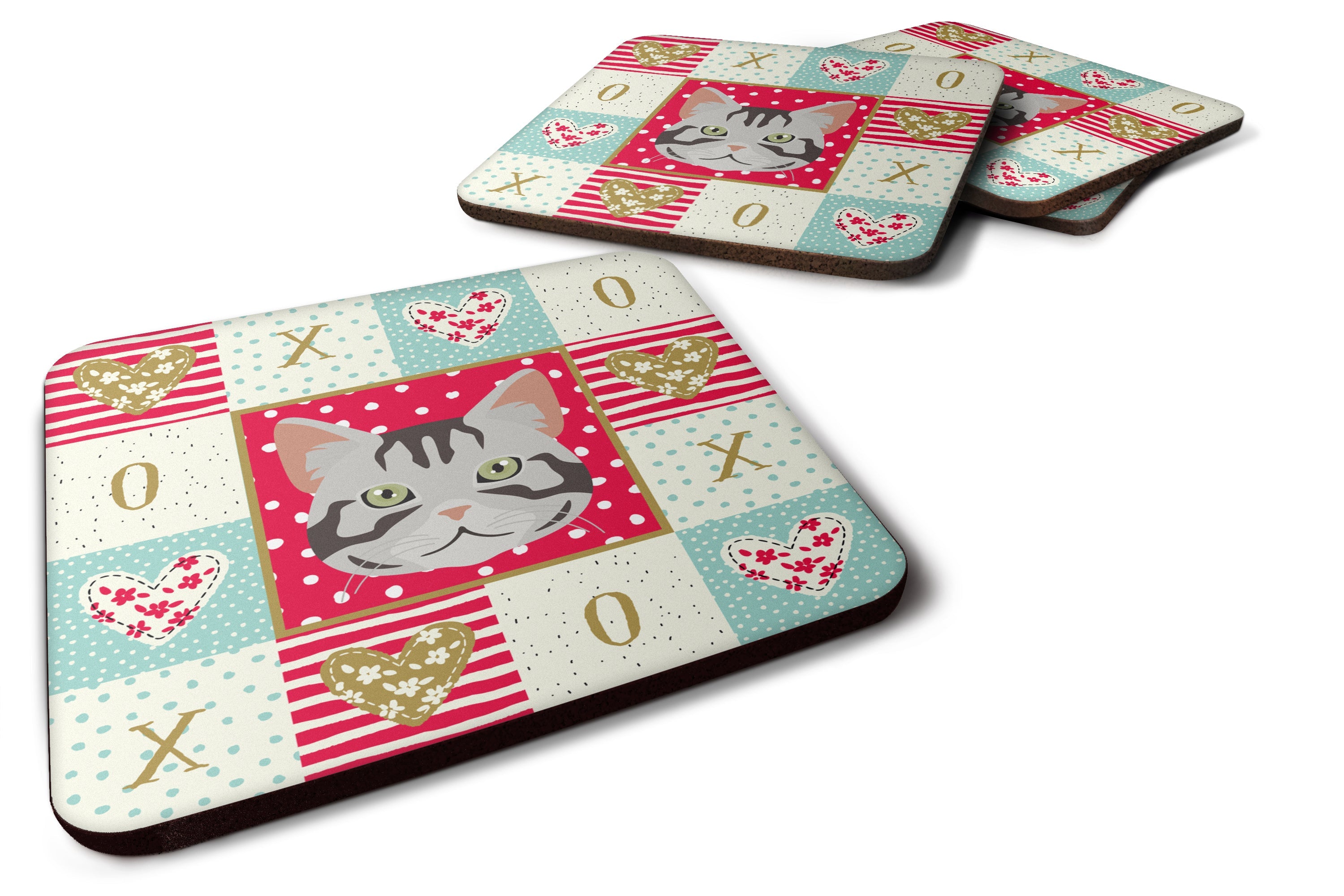 American Shorthair Cat Love Coasters - Set of 4 Lightweight Foam, Absorbent Drink Coasters  CK5082FC