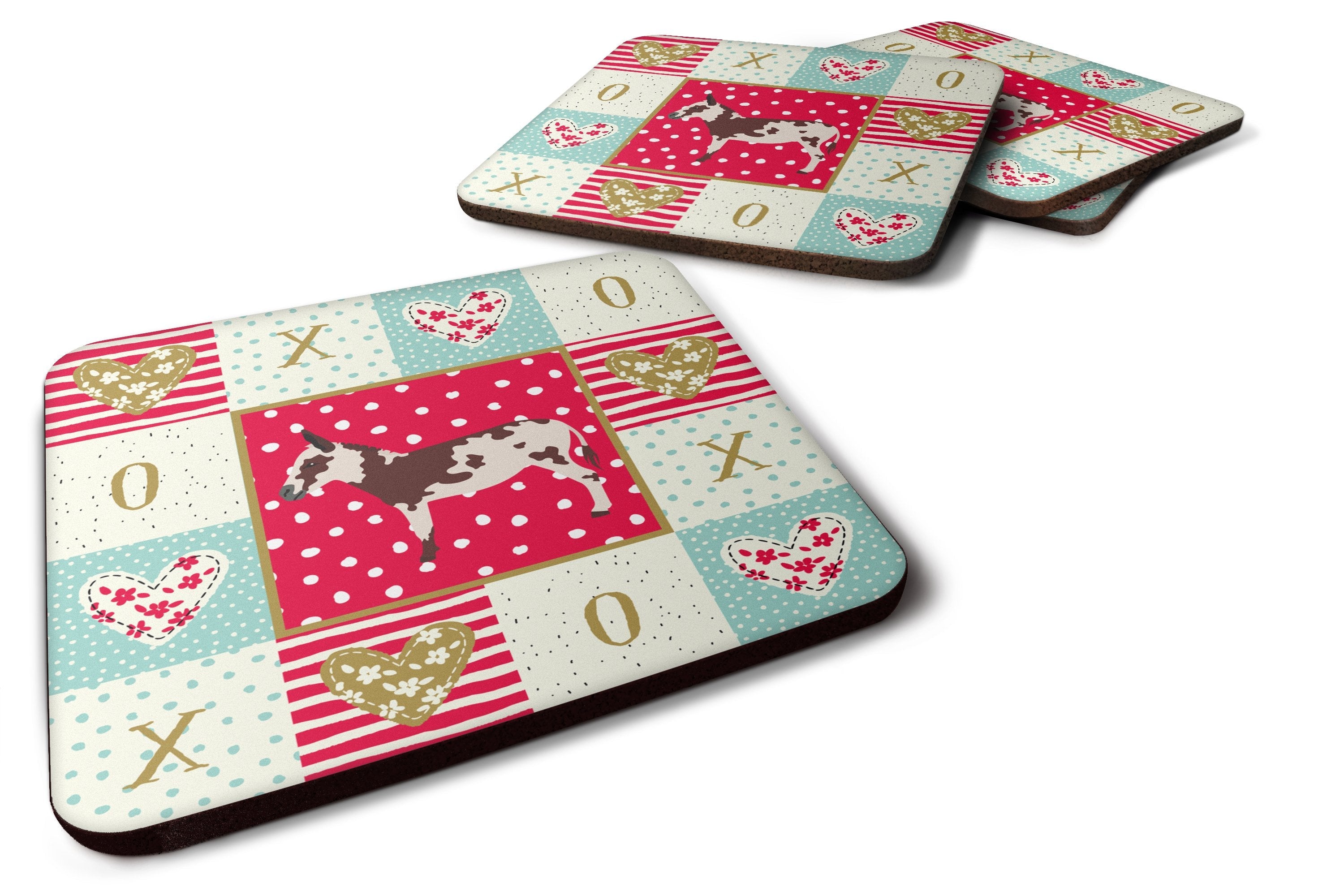American Spotted Donkey Love Coasters - Set of 4 Lightweight Foam, Absorbent Drink Coasters CK5278FC