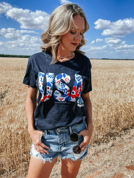 USA Floral Graphic Tee