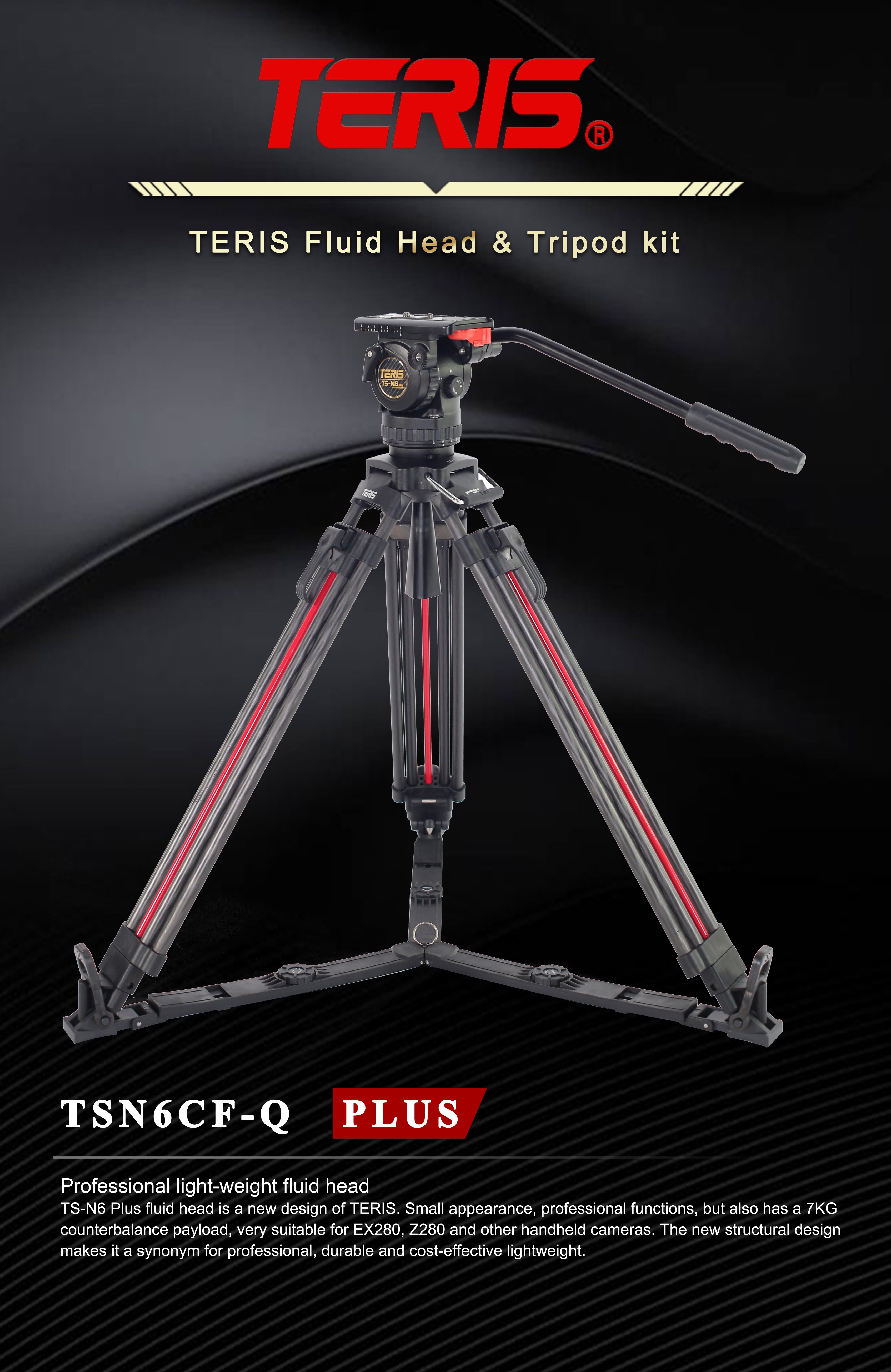 Teris TSN6CF-Q PLUS Carbon Fiber Tripod Kit 7kg (15lb) Capacity 75mm Bowl Head with Flap Lock Quick Release