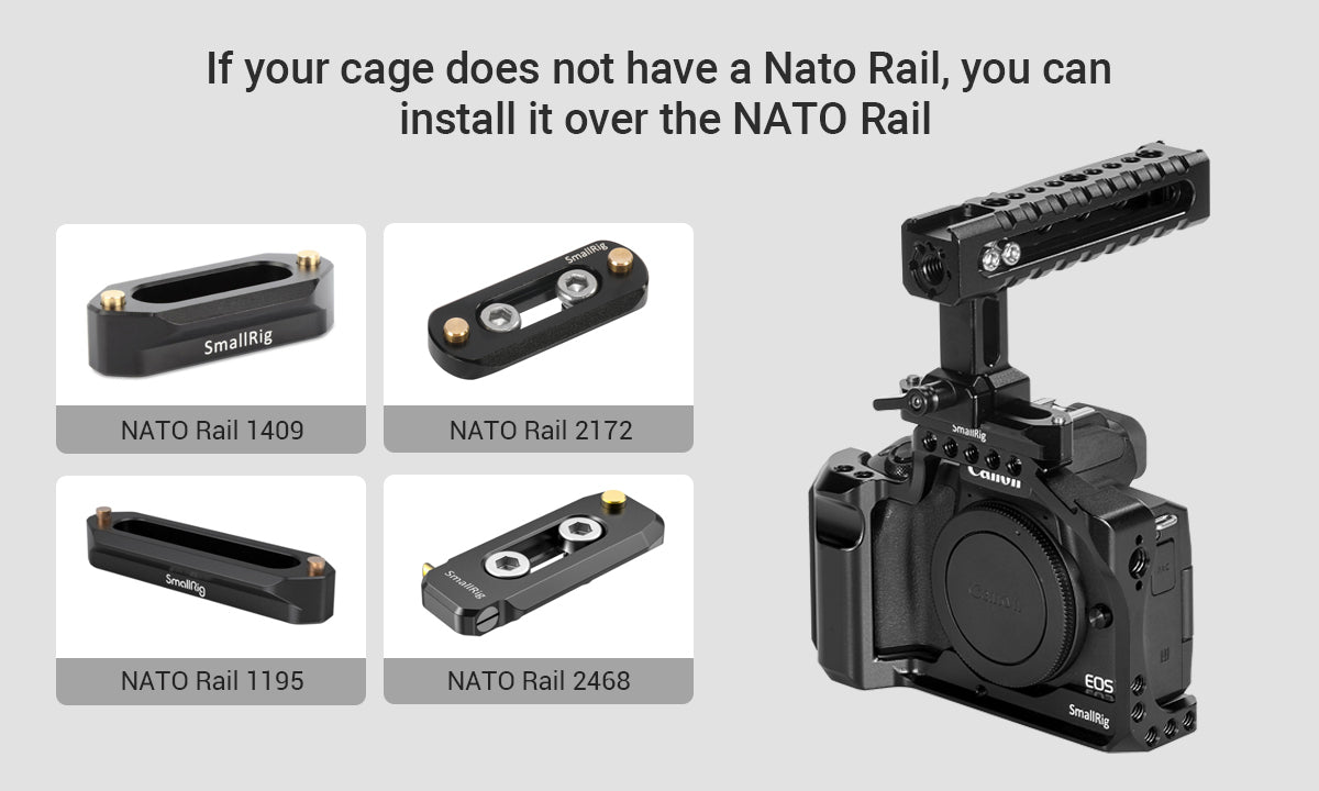 SMALLRIG NATO Rail Handle, Top Handgrip with Mounting Points, Cold Shoe Mount for Camcorder Camera Cage - 1955