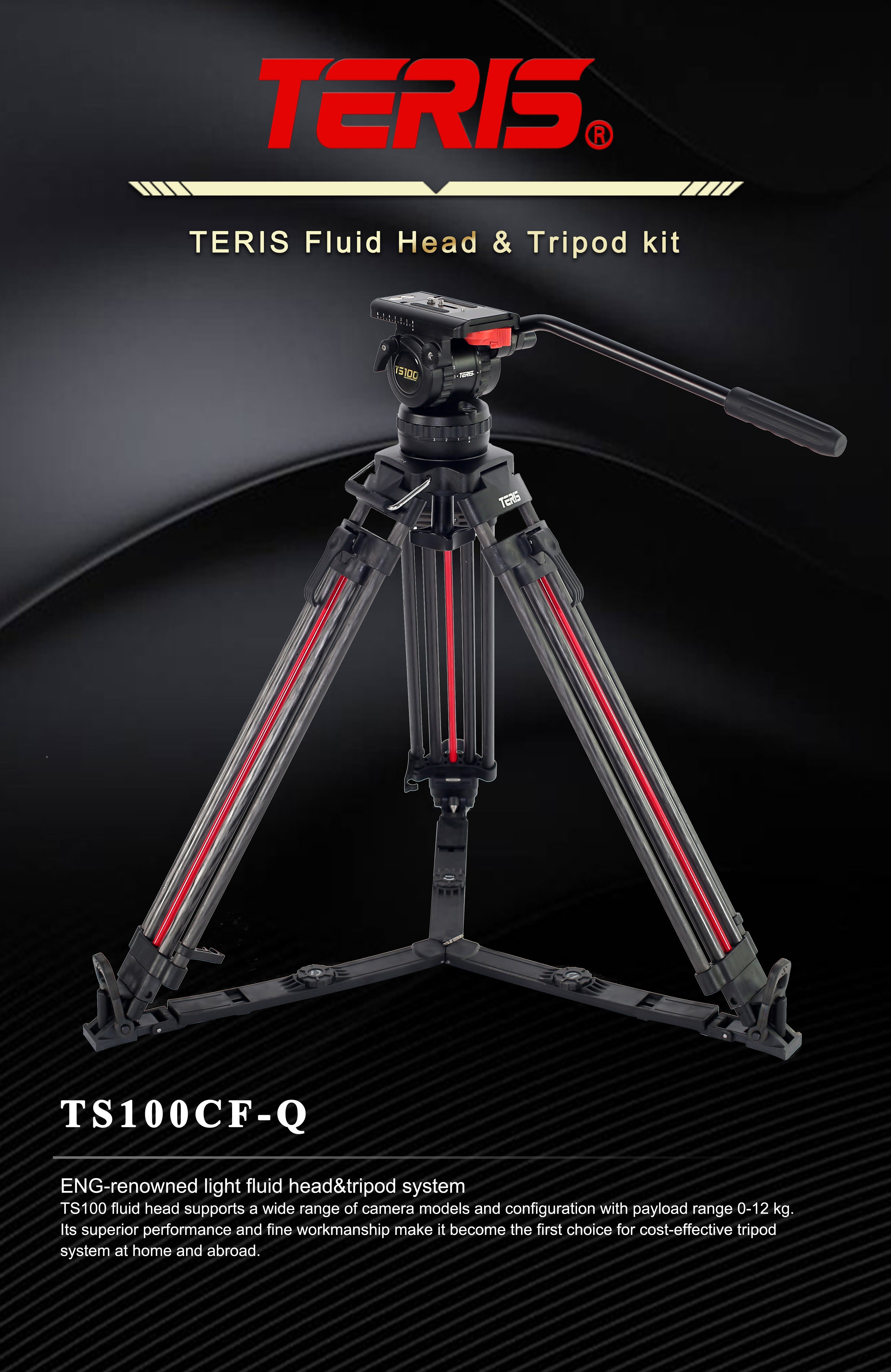 Teris TS100CF-Q Carbon Fiber Tripod Kit 12kg (26.5lb) Capacity 100mm Bowl Head with Flap Lock Quick Release 1