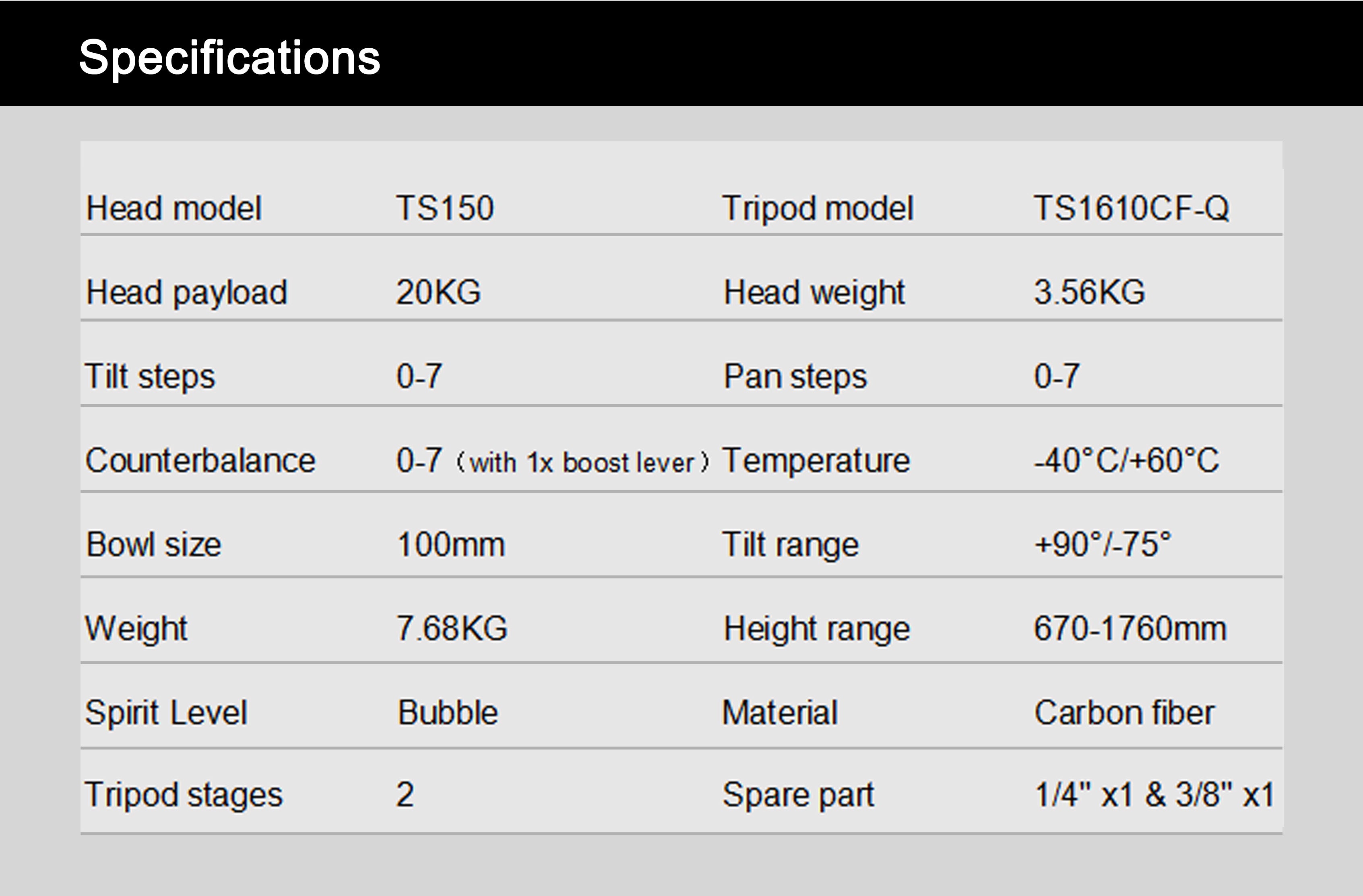 Teris TS150CF-Q Carbon Fiber Tripod Kit 20kg (44lb) Capacity-5