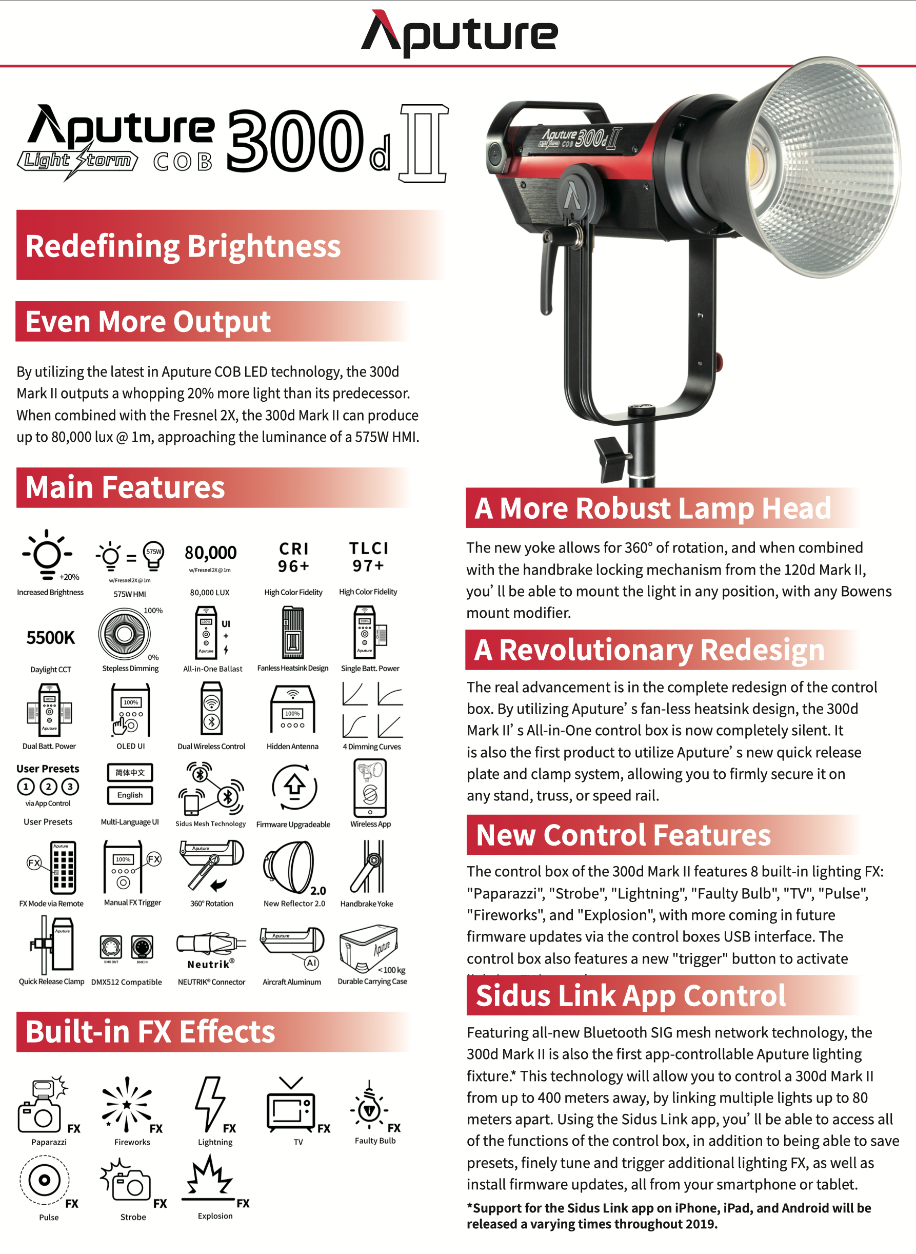 Aputure LS 300D II Daylight LED Spotlight Feature Sheet 1