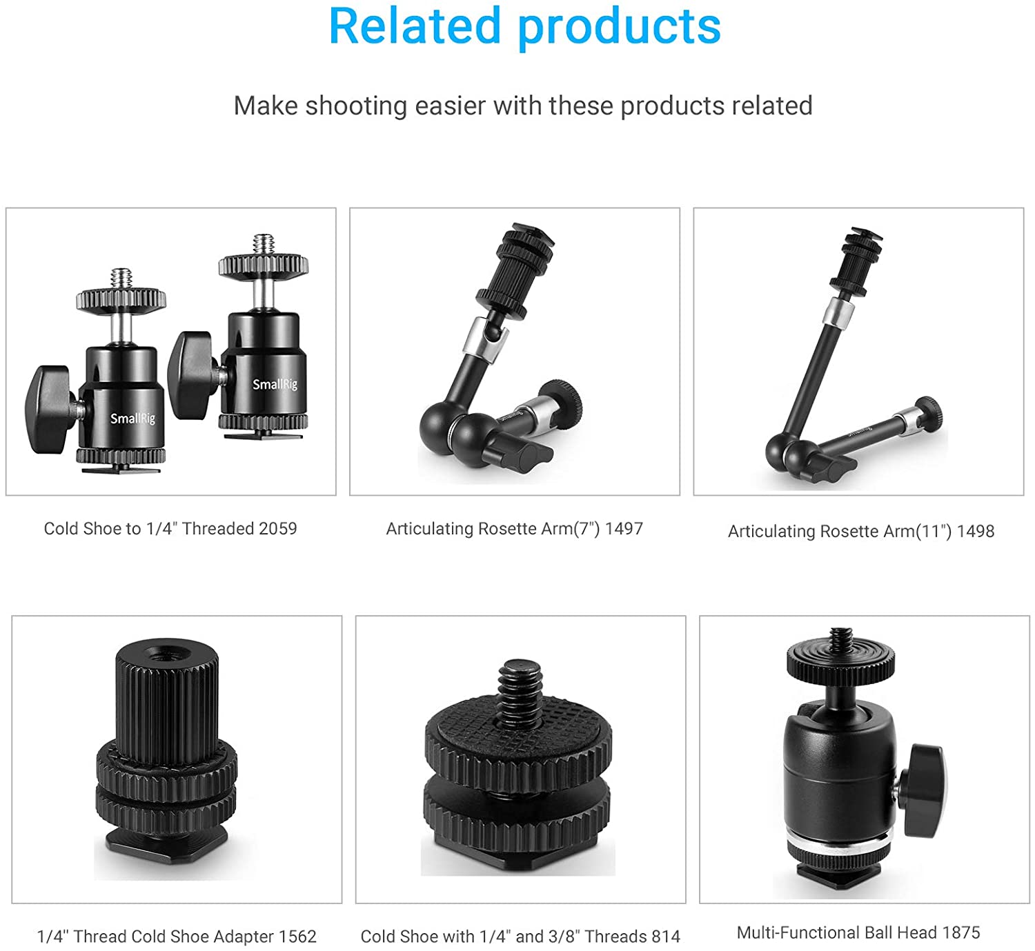 SmallRig LCD Monitor Shoe Adapter 1/4" Camera Hot Shoe Mount w/Additional 1/4" Screw for Cameras Such As Canon, Nikon, Olympus, Pentax, Panasonnic, Fujifilm & Kodak - 761