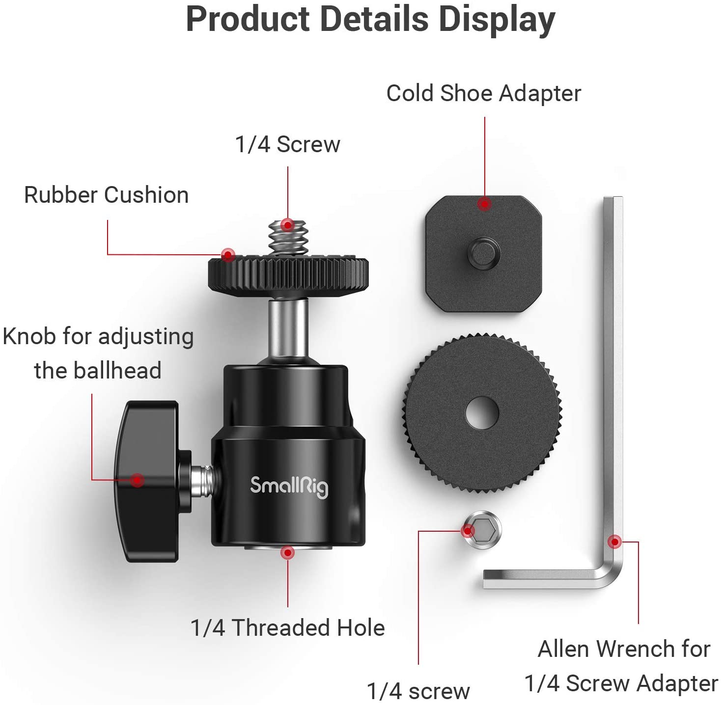 SmallRig LCD Monitor Shoe Adapter 1/4" Camera Hot Shoe Mount w/Additional 1/4" Screw for Cameras Such As Canon, Nikon, Olympus, Pentax, Panasonnic, Fujifilm & Kodak - 761