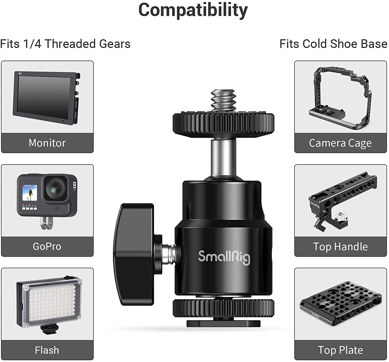 SmallRig LCD Monitor Shoe Adapter 1/4" Camera Hot Shoe Mount w/Additional 1/4" Screw for Cameras Such As Canon, Nikon, Olympus, Pentax, Panasonnic, Fujifilm & Kodak - 761