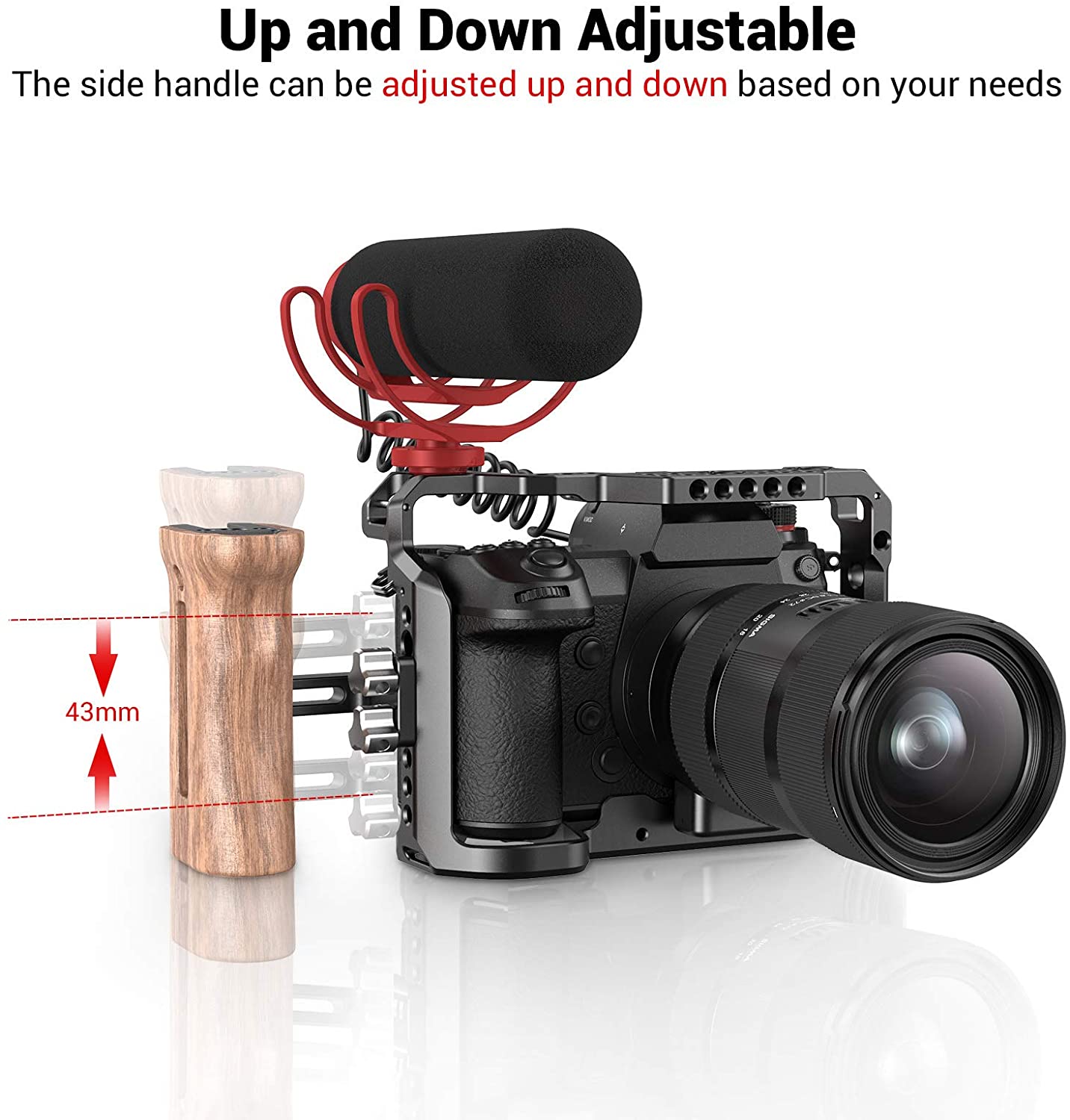 SMALLRIG Universal Side Wooden Handle Grip for DSLR Camera Cage w/Cold Shoe Mount, Threaded Holes - 2093B