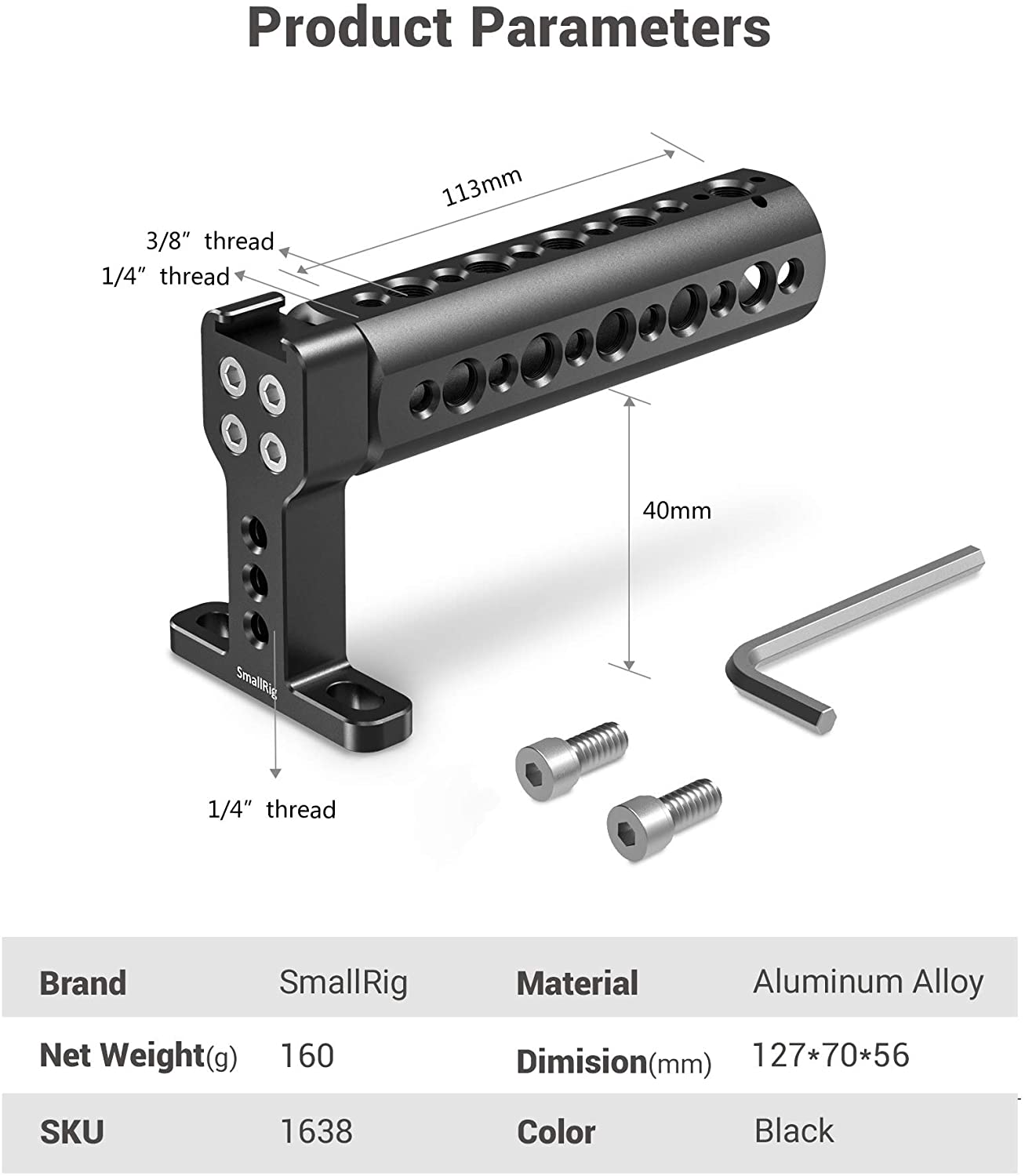 SMALLRIG Camera Top Handle Cheese Handle Grip with Built-in Shoe Mount for Camera Rig, Camera Cage - 1638