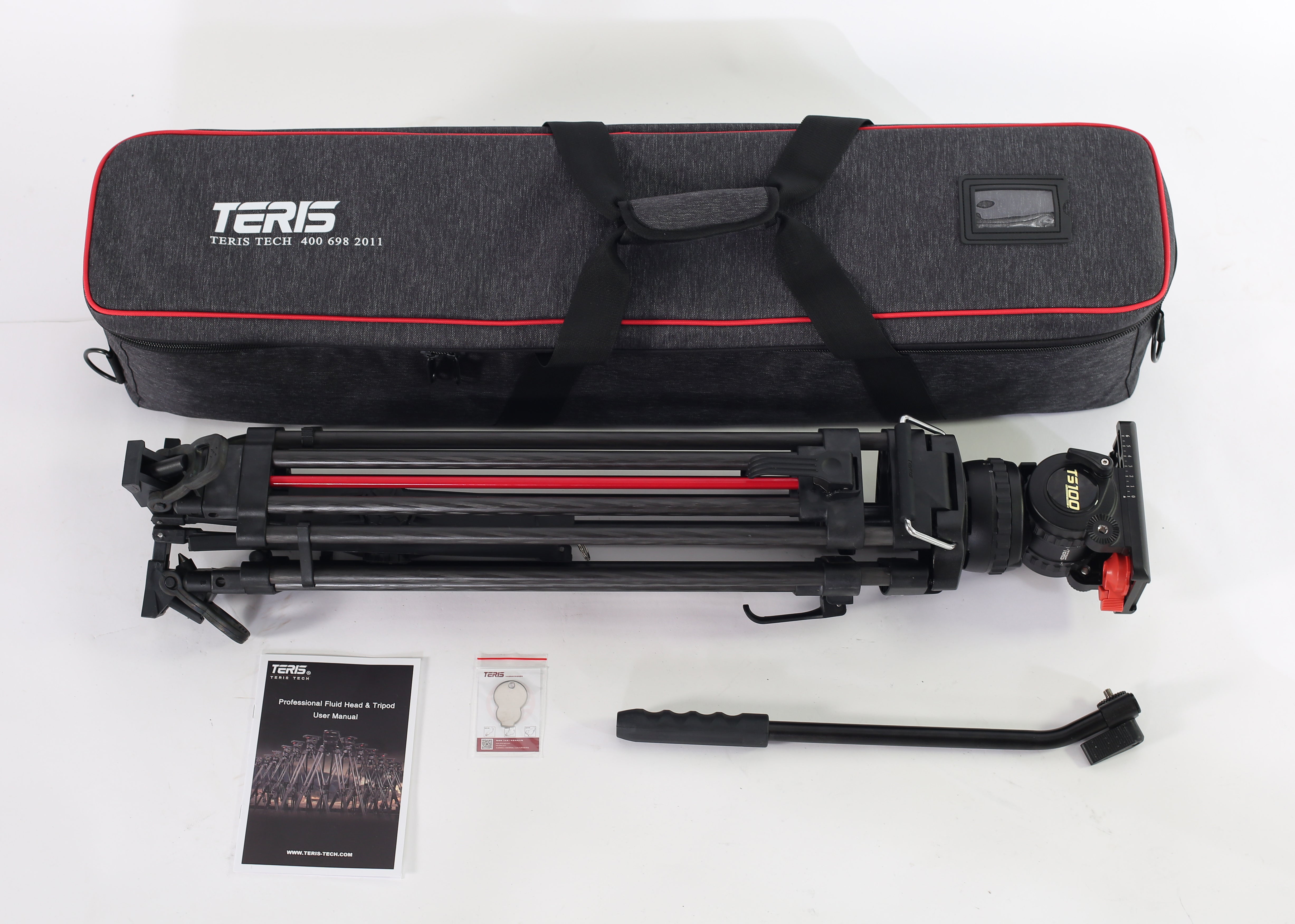 Teris TS100CF-Q Carbon Fiber Tripod Kit 12kg (26.5lb) Capacity 100mm Bowl Head with Flap Lock Quick Release 6