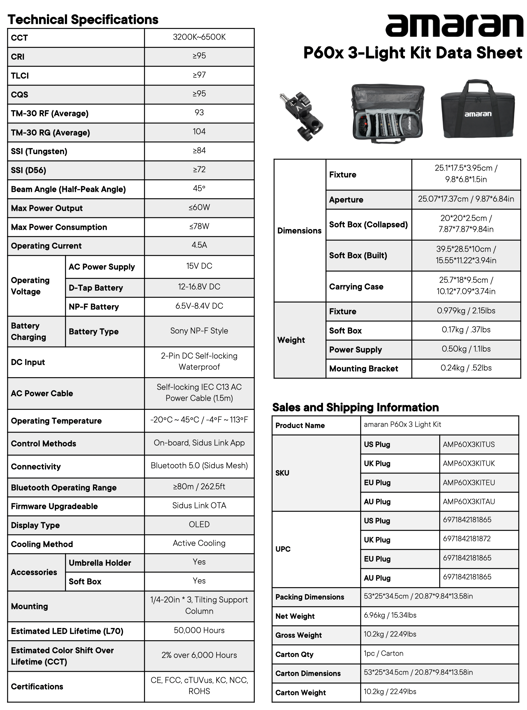 Amaran P60X 3-Light Kit Feature Sheet 2