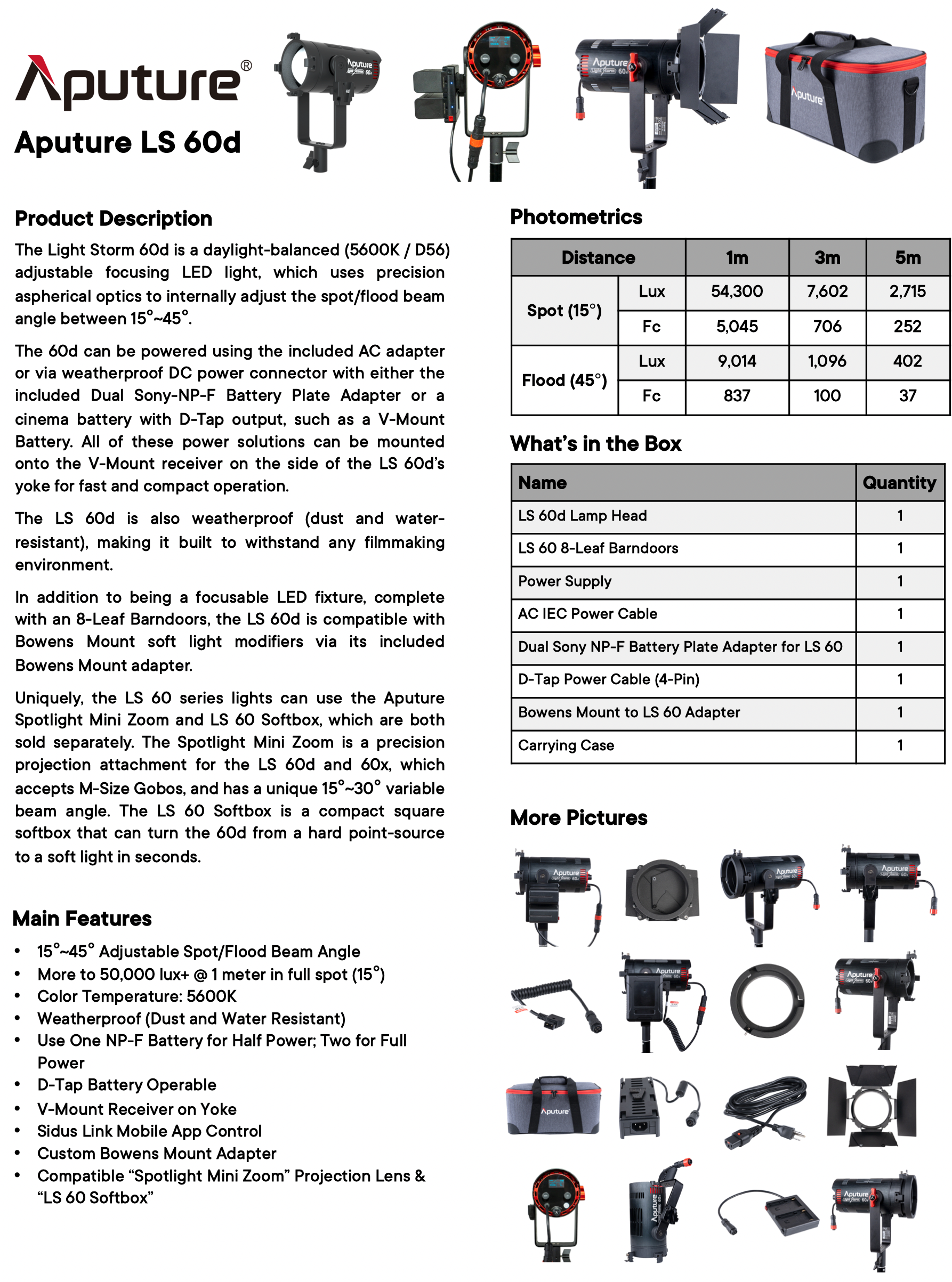 Aputure LS 60D Feature Sheet