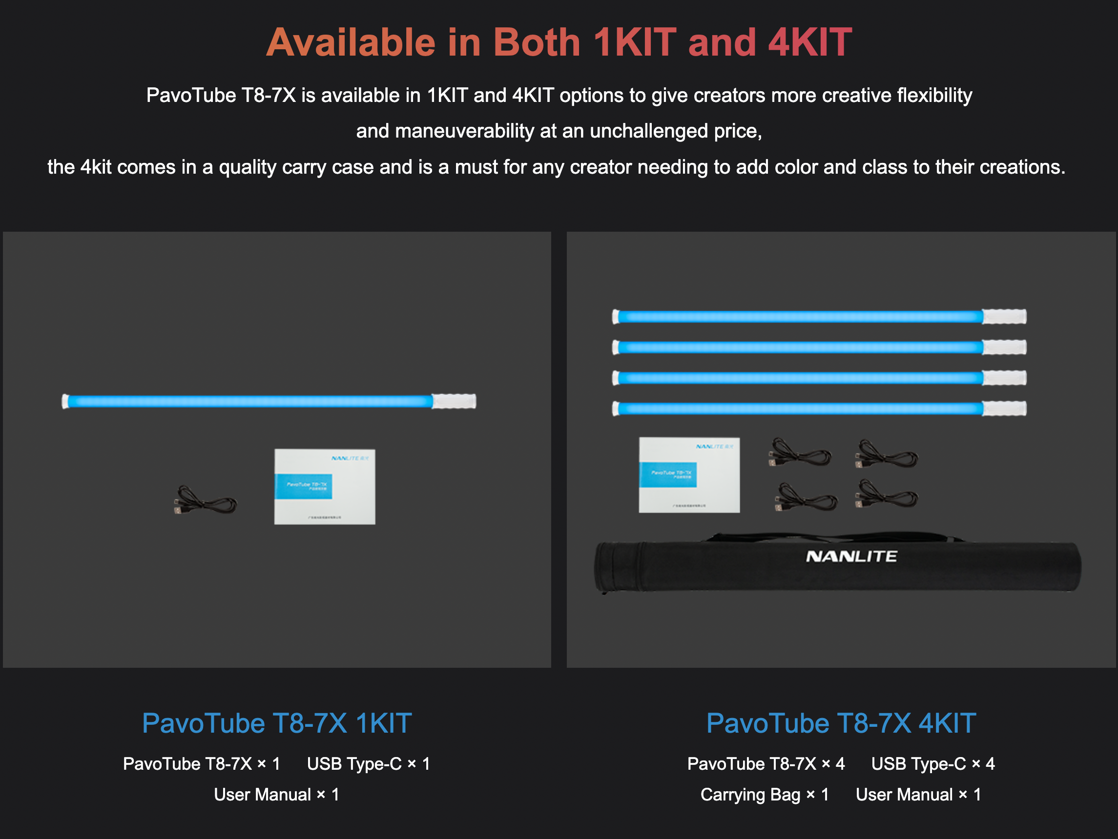 Nanlite PavoTube T8-7X RGBWW LED Pixel Tube (3')