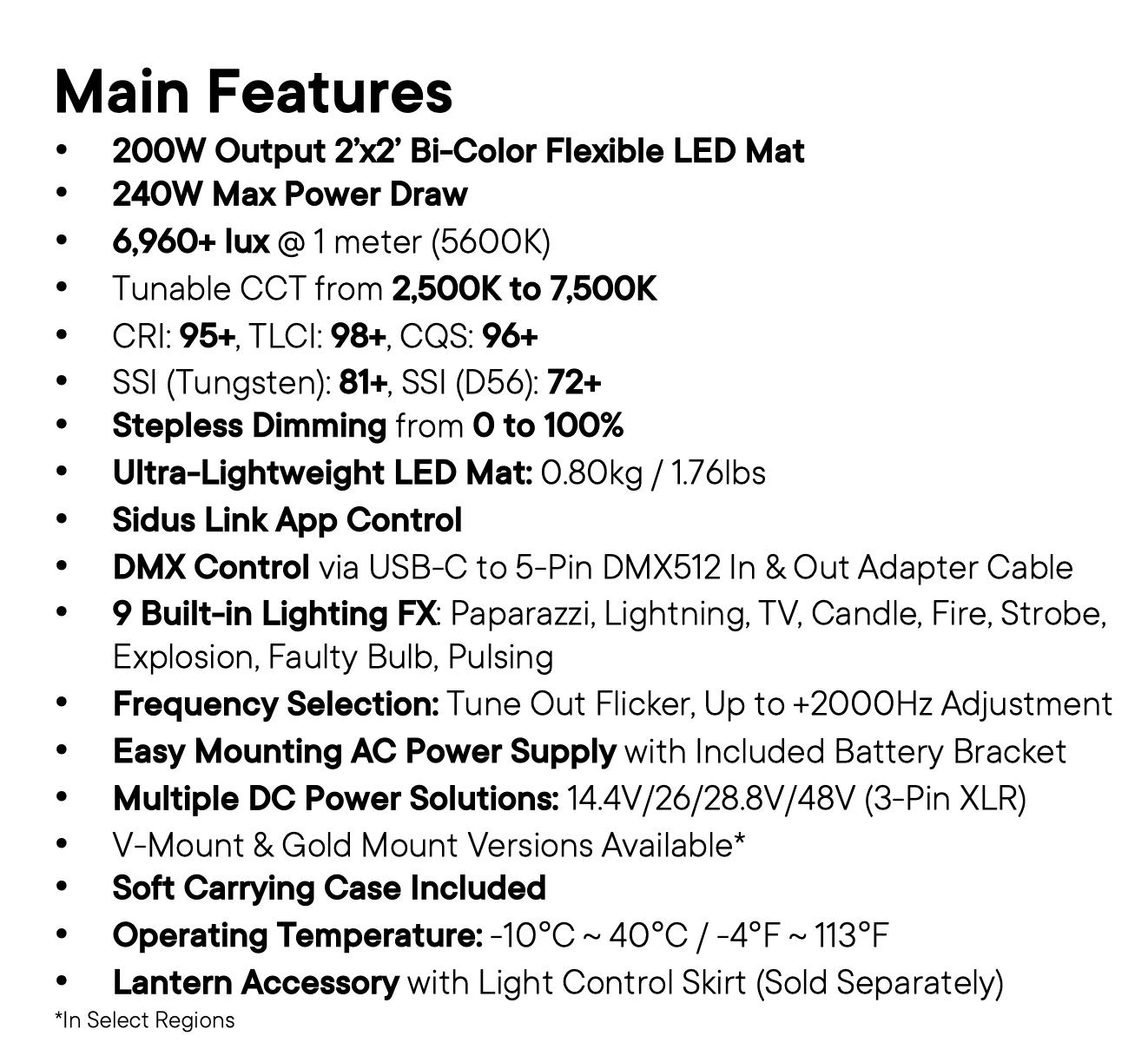 Amaran F22x Bi-color LED mat features