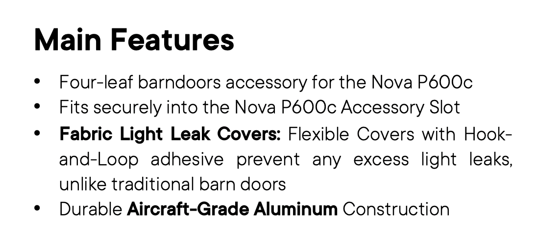 Aputure Nova P600c RGBWW LED Panel Barndoor Spec