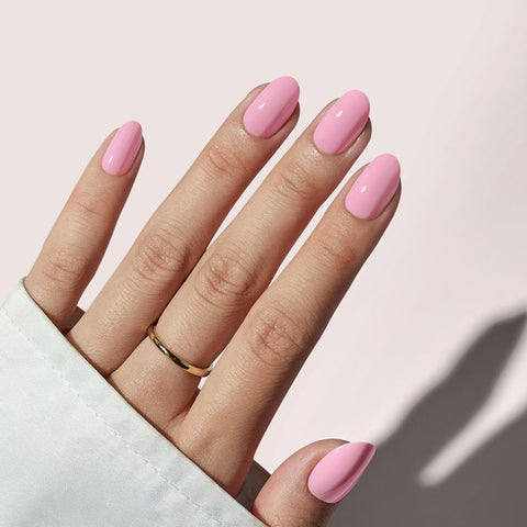 Crayon Pink Trendy Oval Nails Design