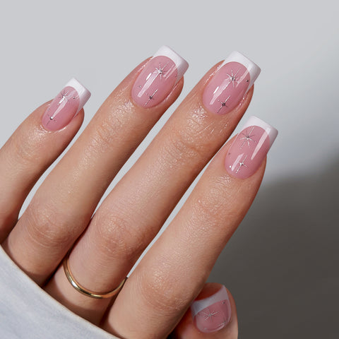 Sabrina Carpenter Nails - French Tips with sparkle