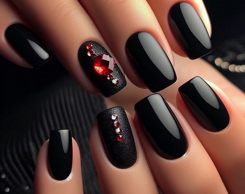 Black with Red Rhinestones