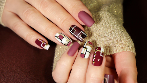 Maroon and Nude Nails