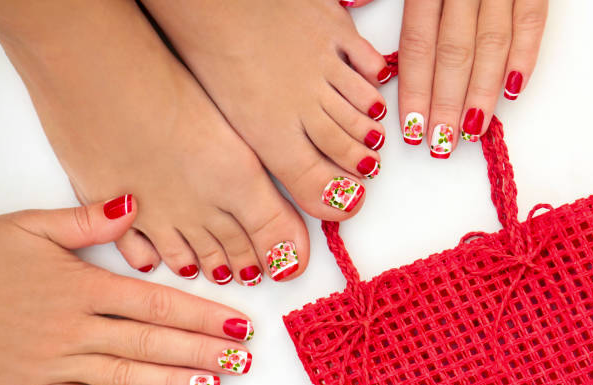 Romantic Reds and Pinks Flower Toe Nail Design