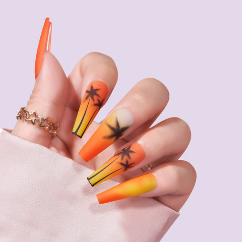 Beach Ombre Orange Coffin Nails for trending summer nails 2023