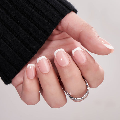 Classic White Square French Nails