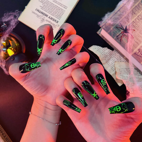 Halloween Dancing Skeleton Coffin Nails - witch nail art