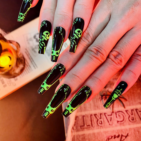 Halloween Dancing Skeleton Coffin Nails - Press on nails