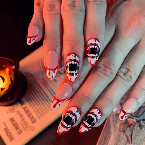 Halloween Hungry Vampire Coffin Nails for black and red nail designs