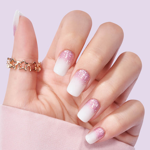 Milk White Sparkle Square Nails  for Acrylic Pink Nail Designs